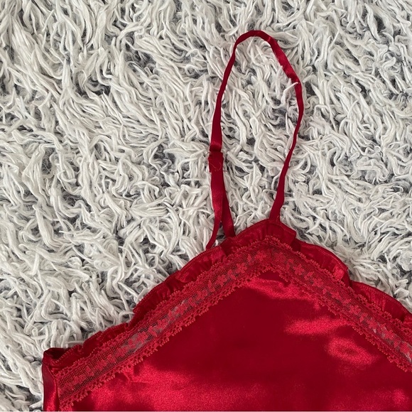 Vintage Aegean Apparel Elegant Red Satin Lace Trim Slip Dress Coquette Girl M - Picture 6 of 6